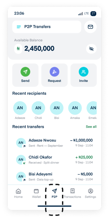 Option B, P2P as a dedicated nav tab